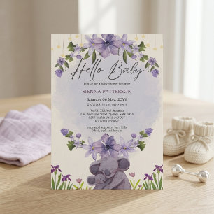 Invitation Douce Fête de Bébé au Koala et Lavande en Aquarell