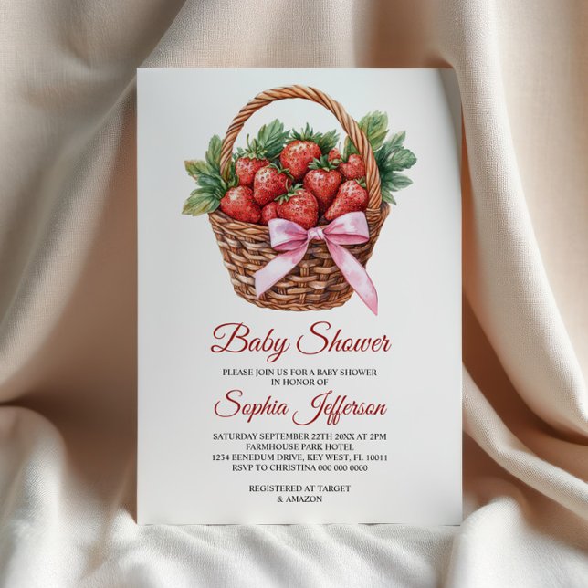 Invitation Douce Fête de Bébé aux Fraises (Créateur téléchargé)