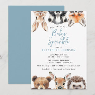 Invitation Douce Fête de Bébé avec Animaux de la Forêt Bleue