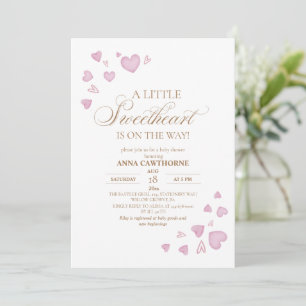 Invitation Douce Fête de Bébé Cœurs Roses