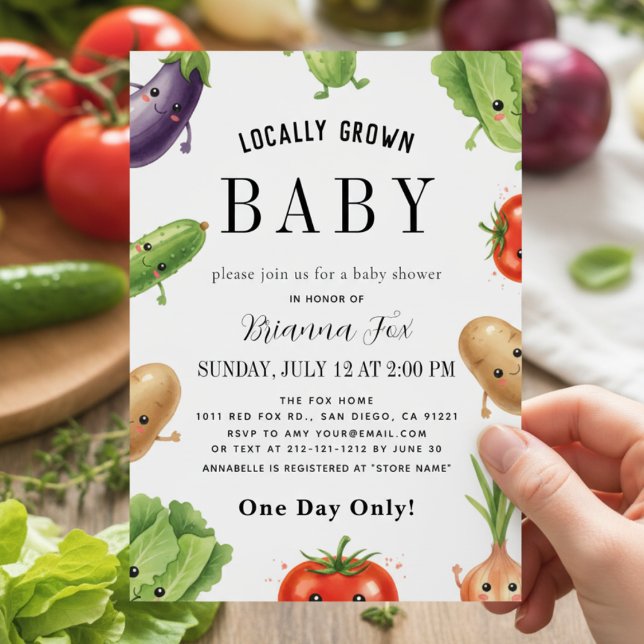 Invitation Douce Fête de Bébé de Ferme de Légumes Locaux (Créateur téléchargé)