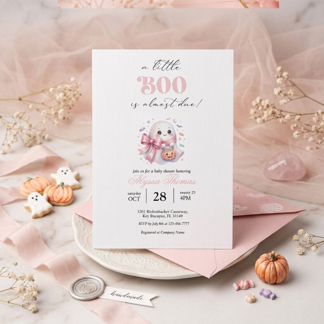 Invitation Douce Fête de Bébé Fantôme Rose Mignon (Créateur téléchargé)