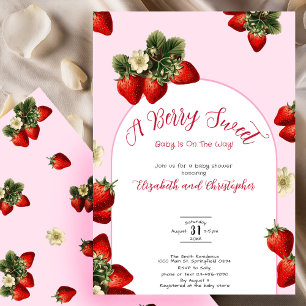 Invitation Douce Fête de Bébé Fille aux Fraises Roses