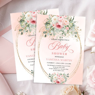 Invitation Douce Fête de Bébé Fille Floral Rose Gold