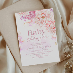 Invitation Douce Fête de Bébé Fille Jardin Floral Rose Pâle