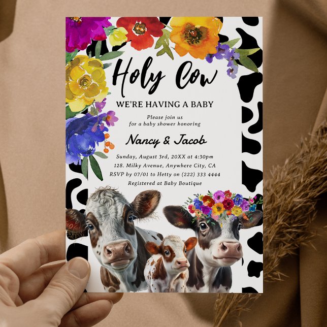 Invitation Douce Fête de Bébé Florale 'Vache Sacrée' pour Cou (Créateur téléchargé)