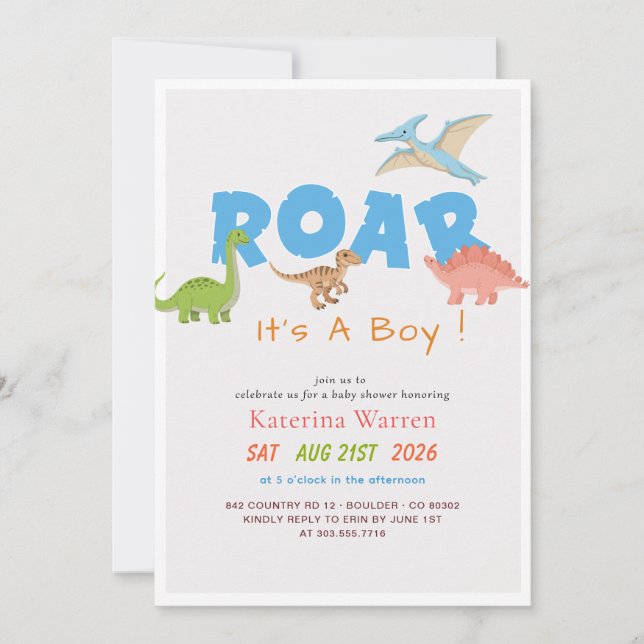 Invitation Douce Fête de Bébé Garçon Dinosaure Mignon (Devant)