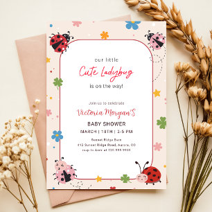 Invitation Douce Fête de Bébé Ladybug Moderne Fleur Sauvage