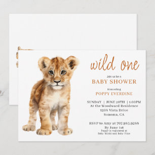 Invitation Douce Fête de Bébé Lionceau Sauvage Aquarelle