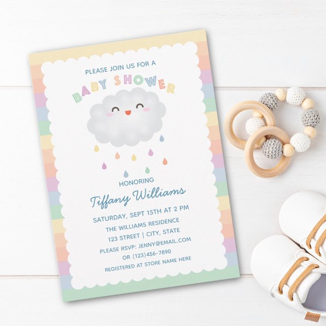 Invitation Douce Fête de Bébé Nuage et Gouttes de Pluie (Créateur téléchargé)
