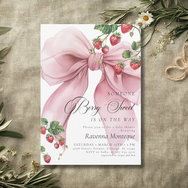 Invitation Douce Fête de Bébé Rose aux Fruits Préparée (Créateur téléchargé)