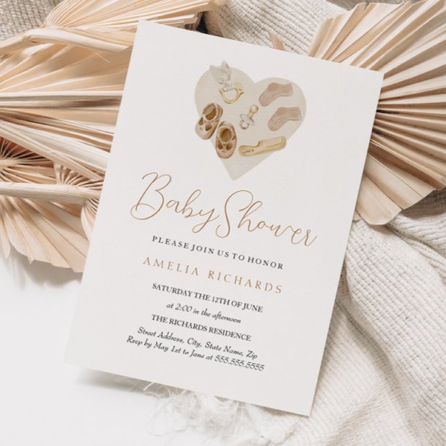 Invitation Douce Fête de Bébé Rose Boho Heart (Créateur téléchargé)