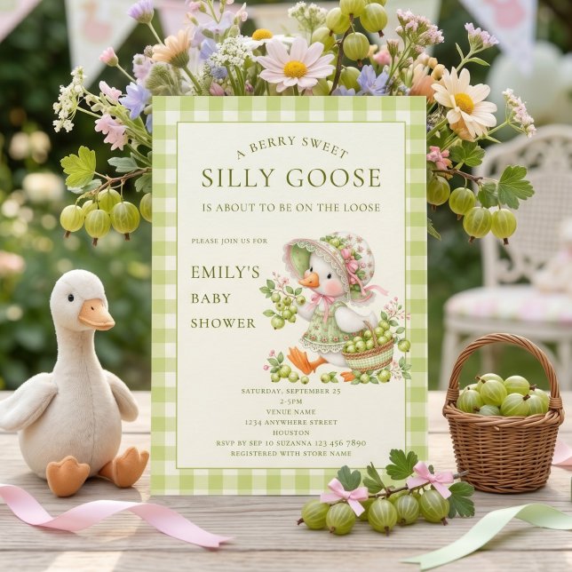 Invitation Douce Fête de Bébé Silly Goose Groseille (Créateur téléchargé)