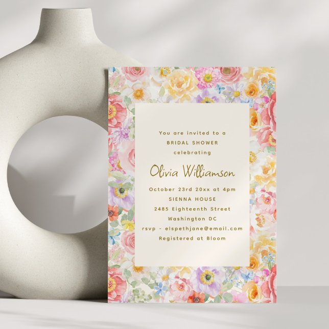 Invitation Douce Fête de Mariage aux Fleurs Aquarelle Pastel (Créateur téléchargé)
