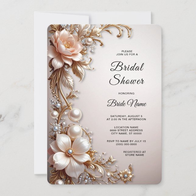 Invitation Douce Fête de Mariage aux Fleurs Roses et Blanches (Devant)