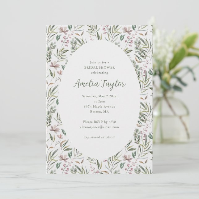 Invitation Douce Fête de Mariage Bohème Botanique Rose Poussi (Debout devant)