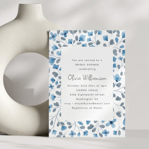 Invitation Douce Fête de Mariage Florale Aquarelle Bleue Mode