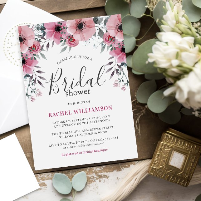Invitation Douce Fête de Mariage Florale Aquarelle Élégante e (Créateur téléchargé)