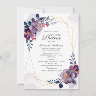 Invitation Douce Fête de Mariage Florale Géométrique Violette