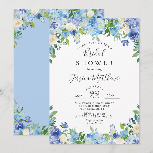 Invitation Douce Fête de Mariage Hydrangea Aquarelle Lumière  (Devant / Derrière)