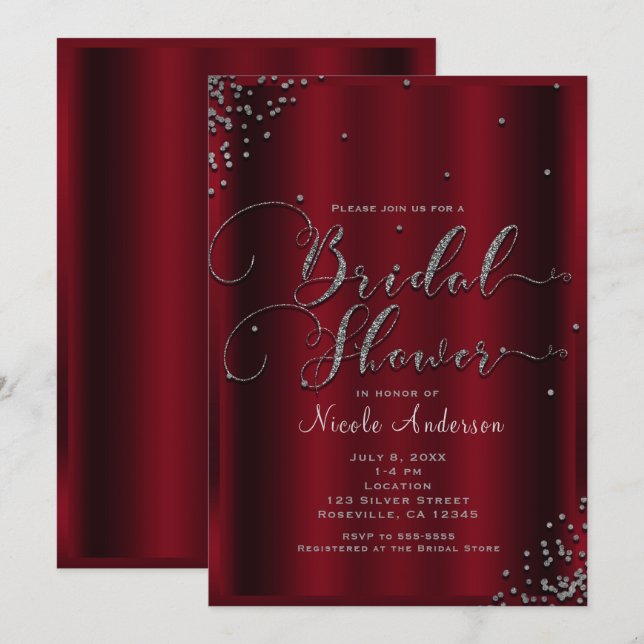 Invitation Douce Fête de Mariage Rouge Gras  & Coins Confetti (Devant / Derrière)