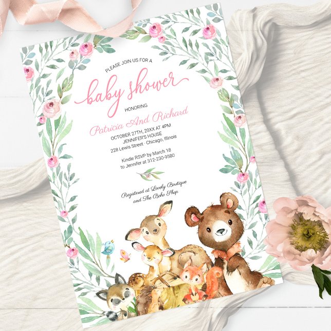 Invitation Douce Fête de Naissance Animaux de la Forêt (Créateur téléchargé)