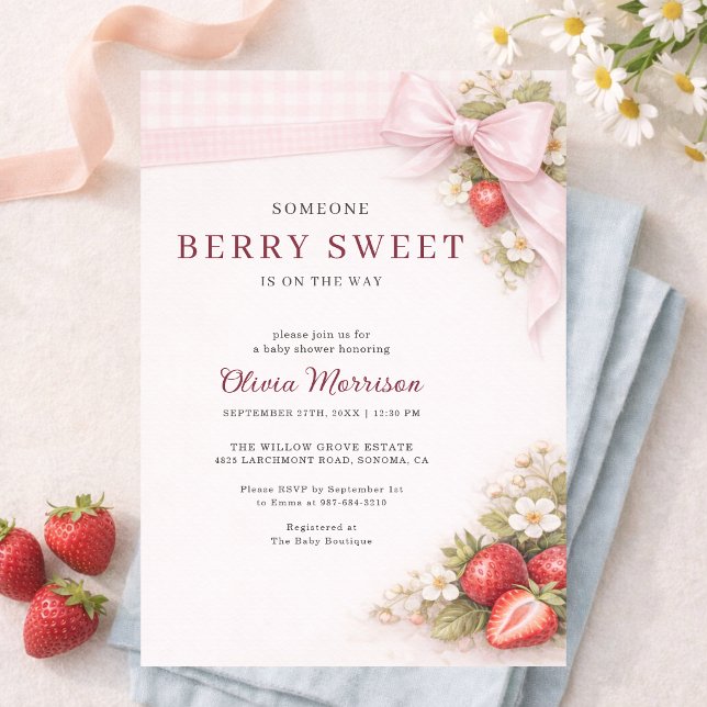 Invitation Douce Fête de Naissance aux Fraises à Carreaux (Créateur téléchargé)