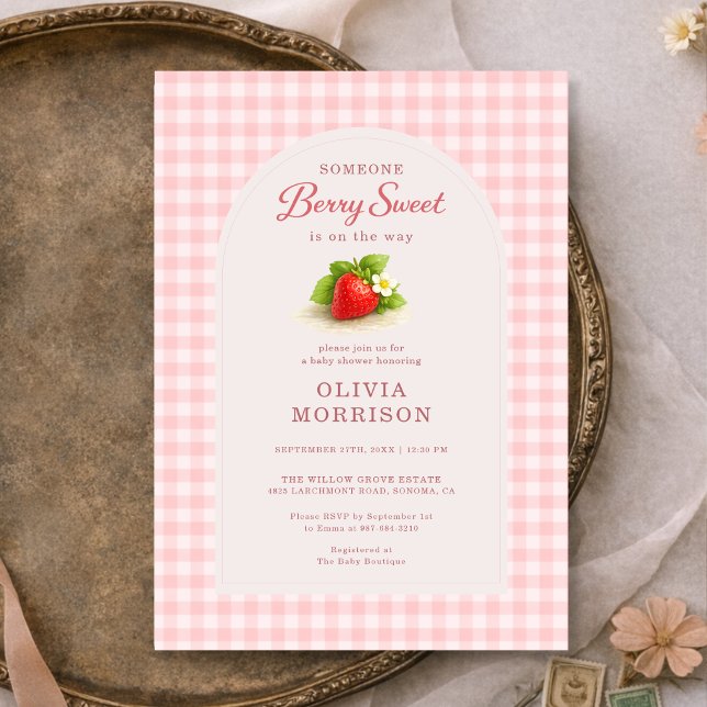 Invitation Douce Fête de Naissance aux Fraises à Carreaux (Créateur téléchargé)