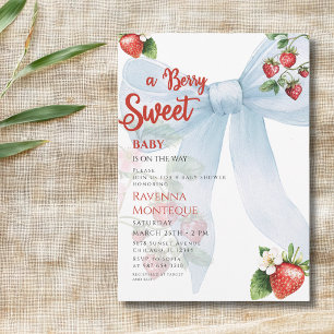 Invitation Douce Fête de Naissance aux Fraises avec un Ruban 
