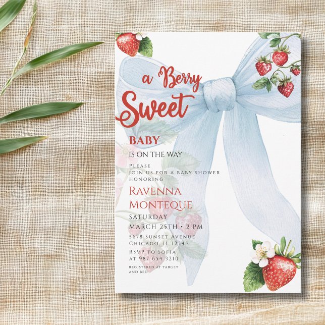 Invitation Douce Fête de Naissance aux Fraises avec un Ruban  (Créateur téléchargé)