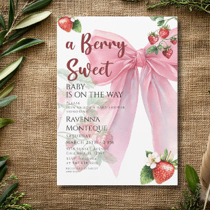 Invitation Douce Fête de Naissance Bébé Fille Rose Foncé Baie