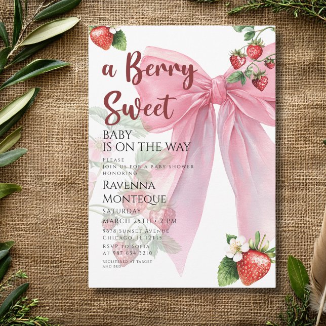 Invitation Douce Fête de Naissance Bébé Fille Rose Foncé Baie (Créateur téléchargé)