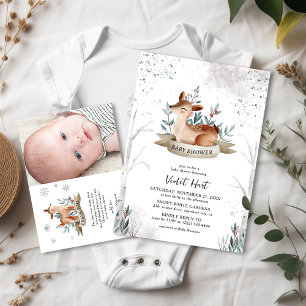 Invitation Douce Fête de Naissance Cerf Hivernal
