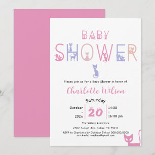 Invitation Douce Fête de Naissance Chat Pastel