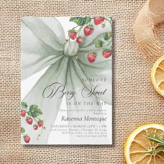 Invitation Douce Fête de Naissance de Bébé aux Fraises avec u (Créateur téléchargé)