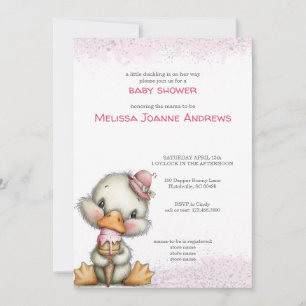 Invitation Douce Fête de Naissance de Bébé Fille au Canard Mi