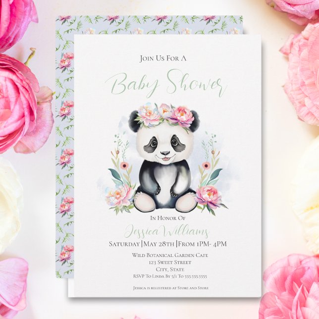 Invitation Douce Fête de Naissance de Bébé Panda au milieu de (Delight in the charm of nature with our Baby Panda Peonies Jungle Invitation!)