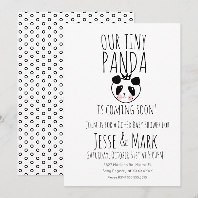 Invitation Douce Fête de Naissance de Bébé Panda Moderne (Devant / Derrière)
