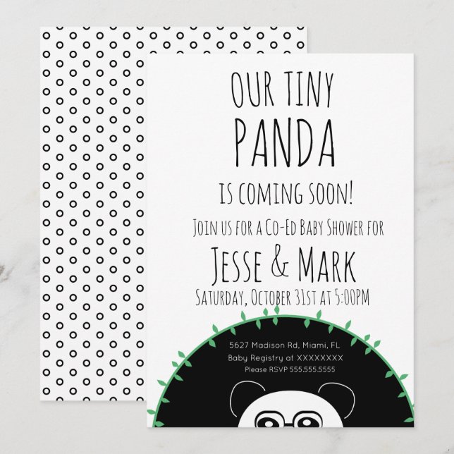 Invitation Douce Fête de Naissance de Panda qui Regarde (Devant / Derrière)