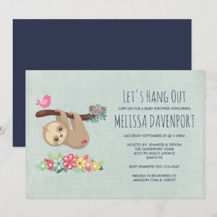 Invitation Douce Fête de Naissance de Paresseux Brun Suspendu