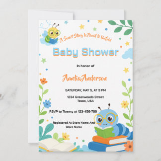 Invitation Douce Fête de Naissance de Petit Chenille Biblioph