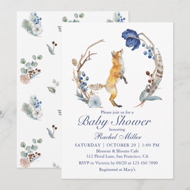 Invitation Douce Fête de Naissance de Renard de Forêt (Devant / Derrière)