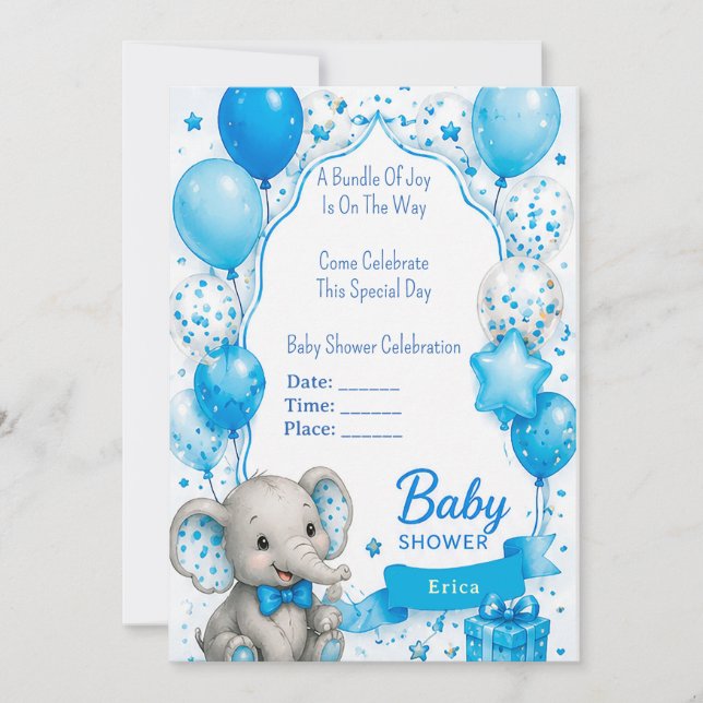 Invitation Douce Fête de Naissance d'Éléphant 🐘 (Devant)