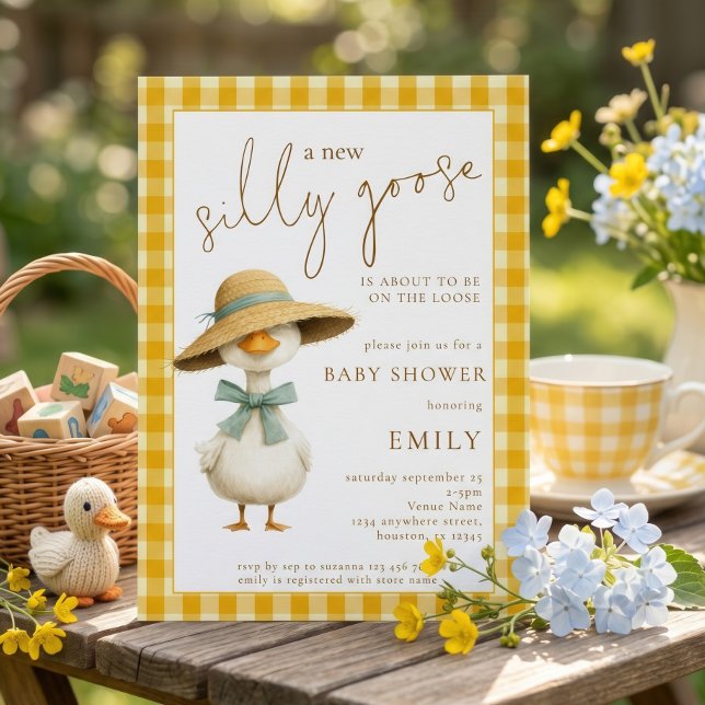 Invitation Douce Fête de Naissance en Vichy Jaune de l'Oie Si (Créateur téléchargé)
