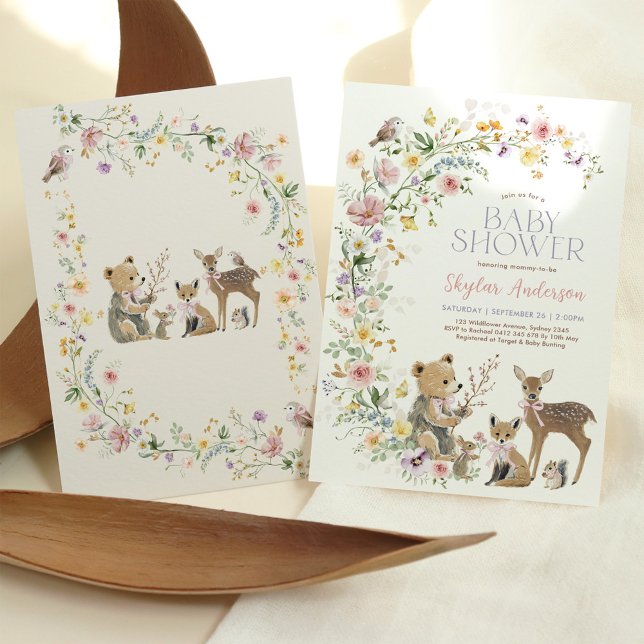 Invitation Douce Fête de Naissance Fille Animaux de la Forêt  (Créateur téléchargé)