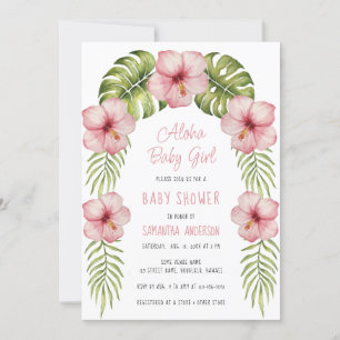Invitation Douce Fête de Naissance Fille Tropical Floral Aqua