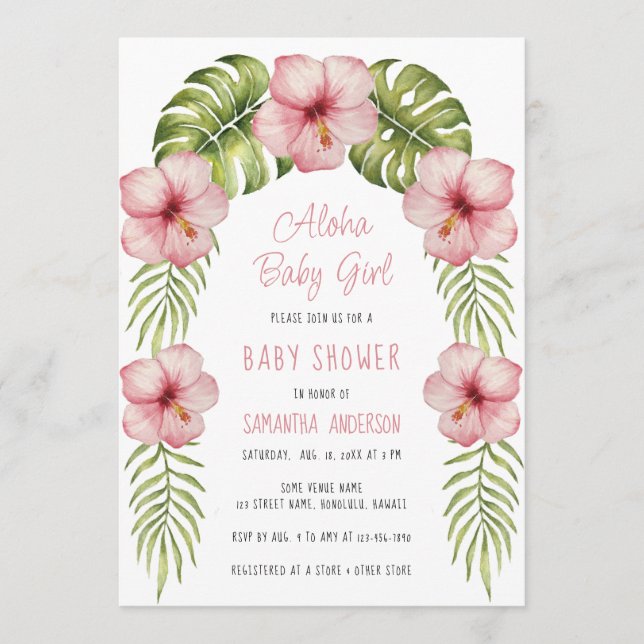 Invitation Douce Fête de Naissance Fille Tropical Floral Aqua (Devant)