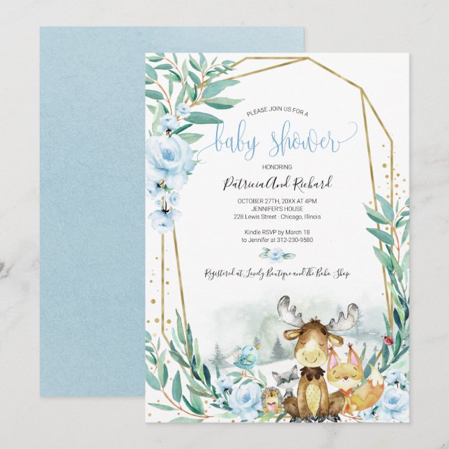 Invitation Douce Fête de Naissance Florale de la Forêt (Devant / Derrière)
