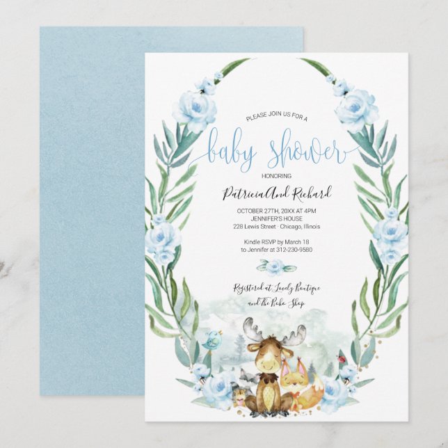 Invitation Douce Fête de Naissance Florale de la Forêt (Devant / Derrière)