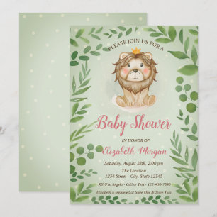 Invitation Douce Fête de Naissance Lionceau aux Feuilles, Poi